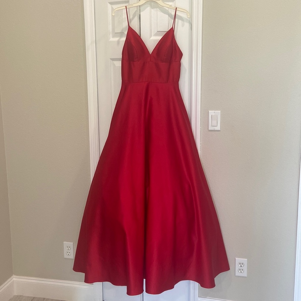 Red V-Neck Ball Gown